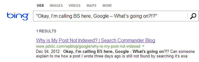 Bing is indexing me just fine...
