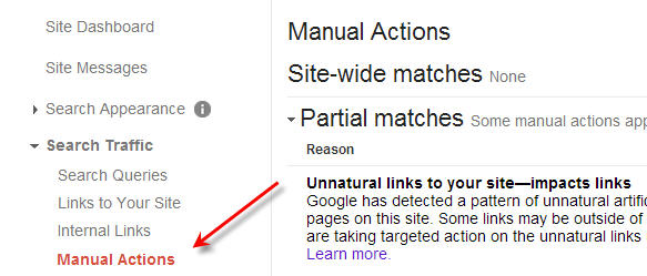 Manual Action in Webmaster Tools